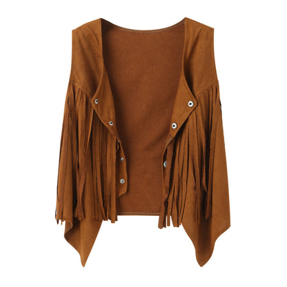 Women's Vintage Western Denim Fringed Sleeveless Jacket