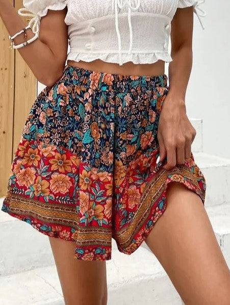 Women's Floral Print Summer Mini Skirt