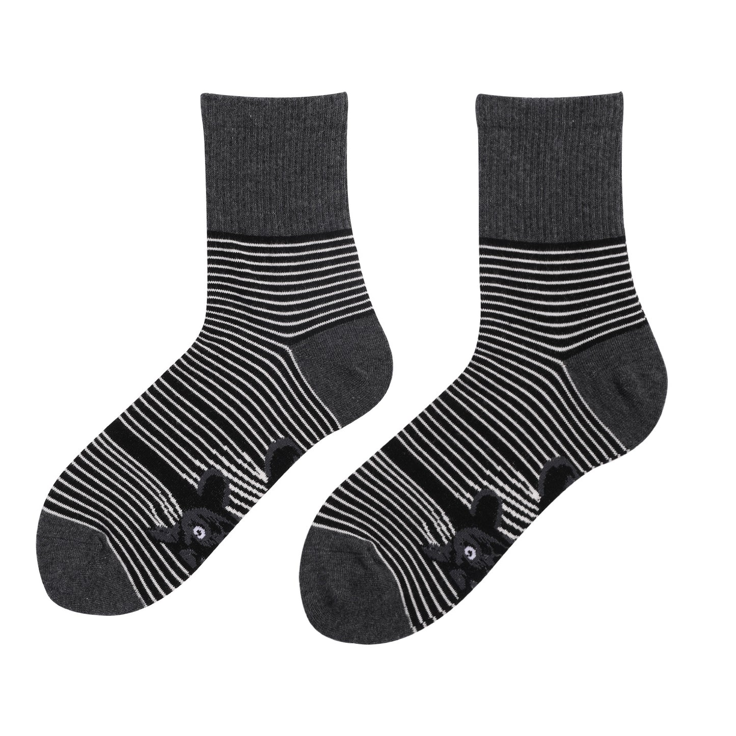 Unisex Black And White Striped Cat Print Socks