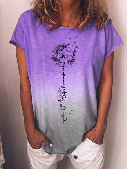 Women's Dandelion Print Round Neck Short Sleeves