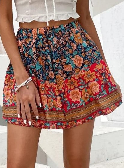 Women's Floral Print Summer Mini Skirt