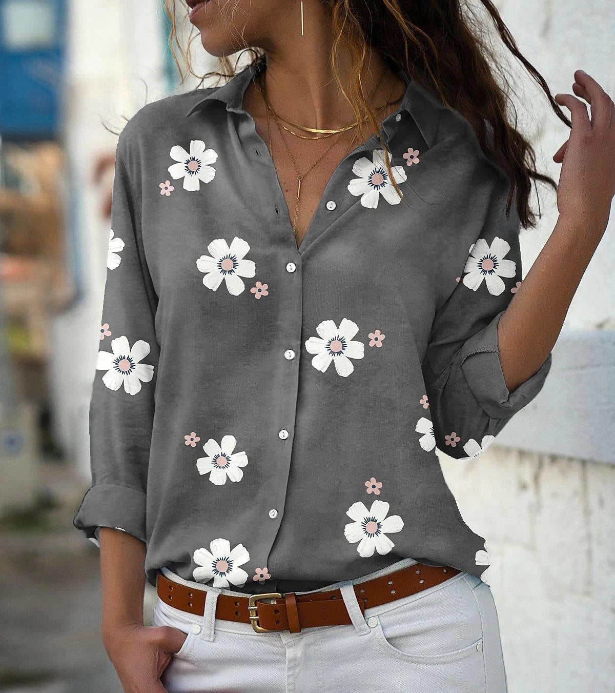 Women's Button Cardigan Floral Print Blouse