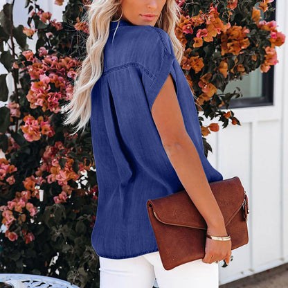 Women's Denim Short Sleeve Blouse