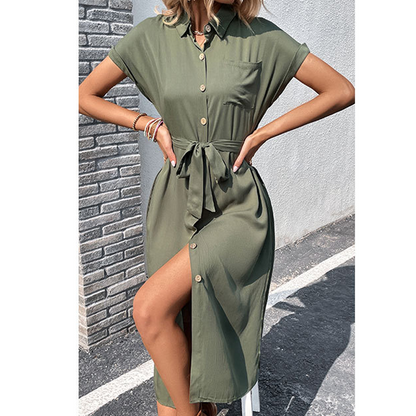 Women's Short Sleeve Button Midi Dress