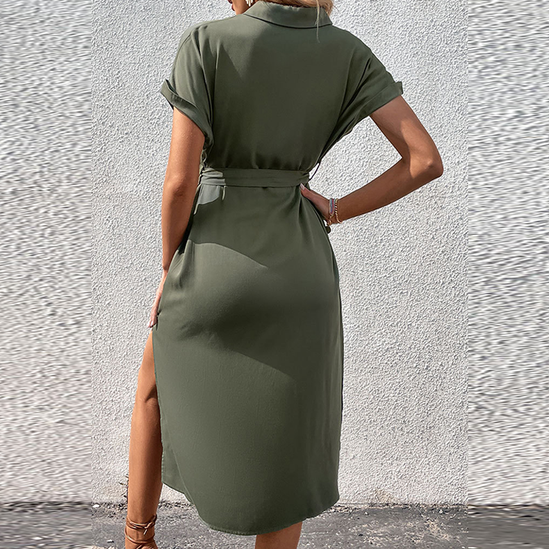 Women's Short Sleeve Button Midi Dress