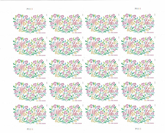 Yes, I Do - 20 x Two-Ounce Forever Wedding Postage Stamps