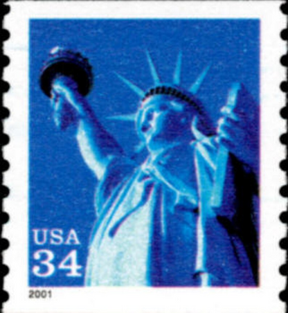 2001 US 6x STATUE OF LIBERTY New York 34c Blue Postage Stamp