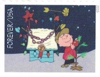 USPS Charlie Brown Xmas Pane of 20 Forever Postage Stamps