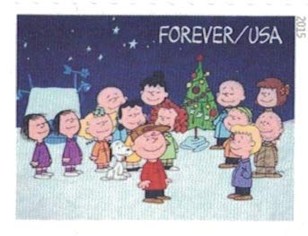 USPS Charlie Brown Xmas Pane of 20 Forever Postage Stamps