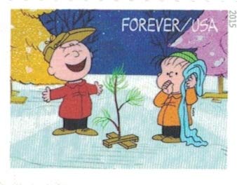 USPS Charlie Brown Xmas Pane of 20 Forever Postage Stamps