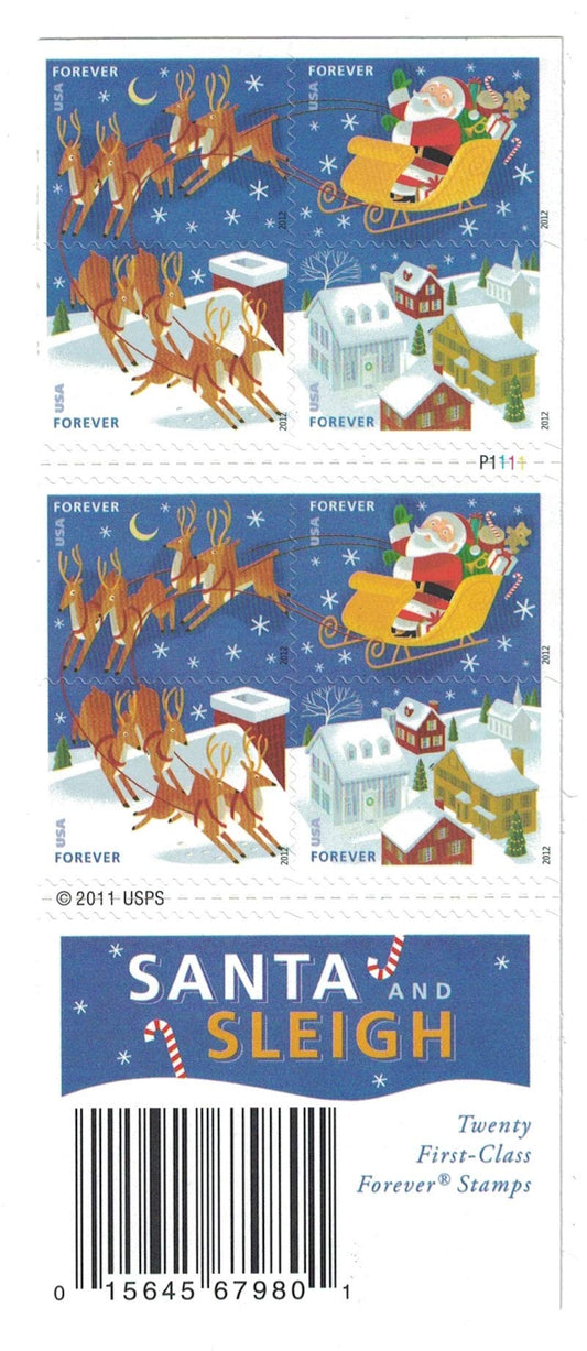 2012 US Stamp Santa & Sleigh - Booklet of 20 Forever Stamps