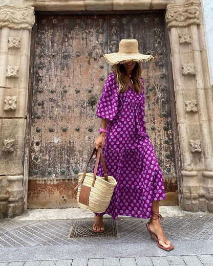 Women's Long Sleeve Spring Print Maxi Dress