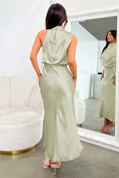 Women's Silk Turtleneck Sleeveless Midi Dress