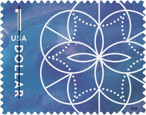 2024 USA New Blue $1 Floral Geometry Sheet of 10 Stamps