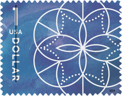 2024 USA New Blue $1 Floral Geometry Sheet of 10 Stamps