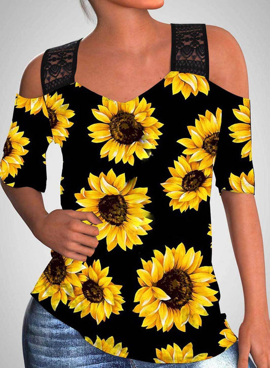 Women's Sunflower Print Casual T-Shirt