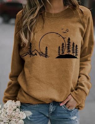 Women's Relaxed Printed Crew Neck Long Sleeve Sweatshirt