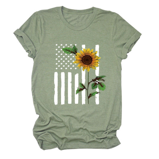 Women's Sunflower Print Short Sleeve T-Shirt