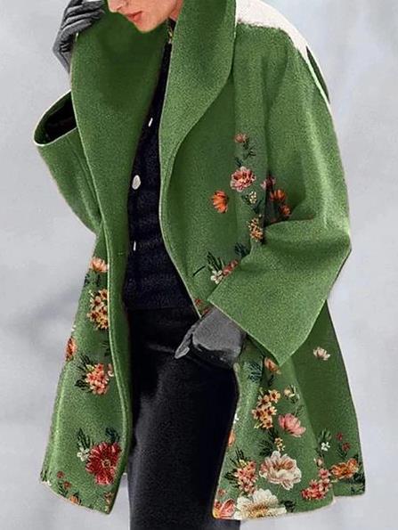 Women's Green Collar Printed Lapel Jacket