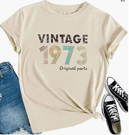 Women's Round Neck Vintage Print Short Sleeve T-Shirt