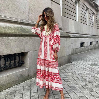 Women's Long Sleeve Spring Print Maxi Dress