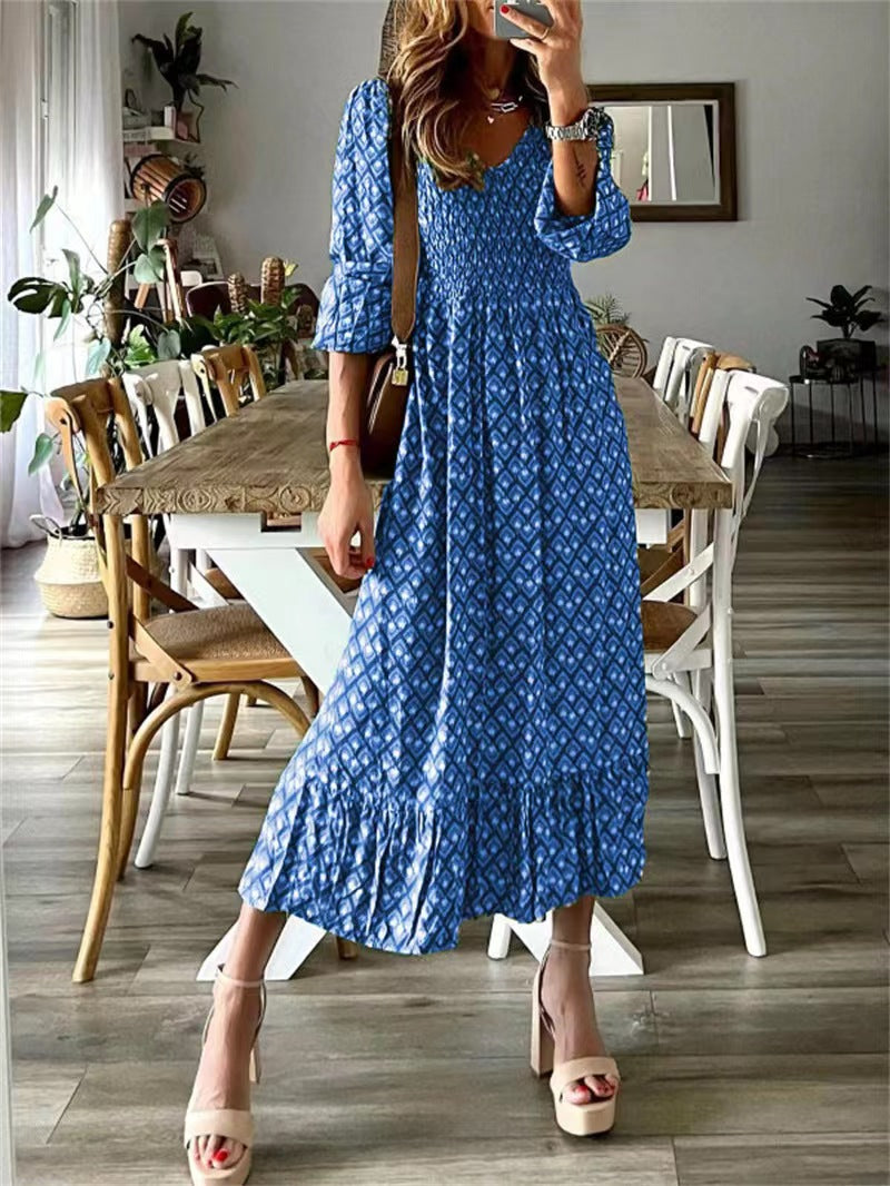 Women's Short Sleeve Printed Casual Maxi Dress