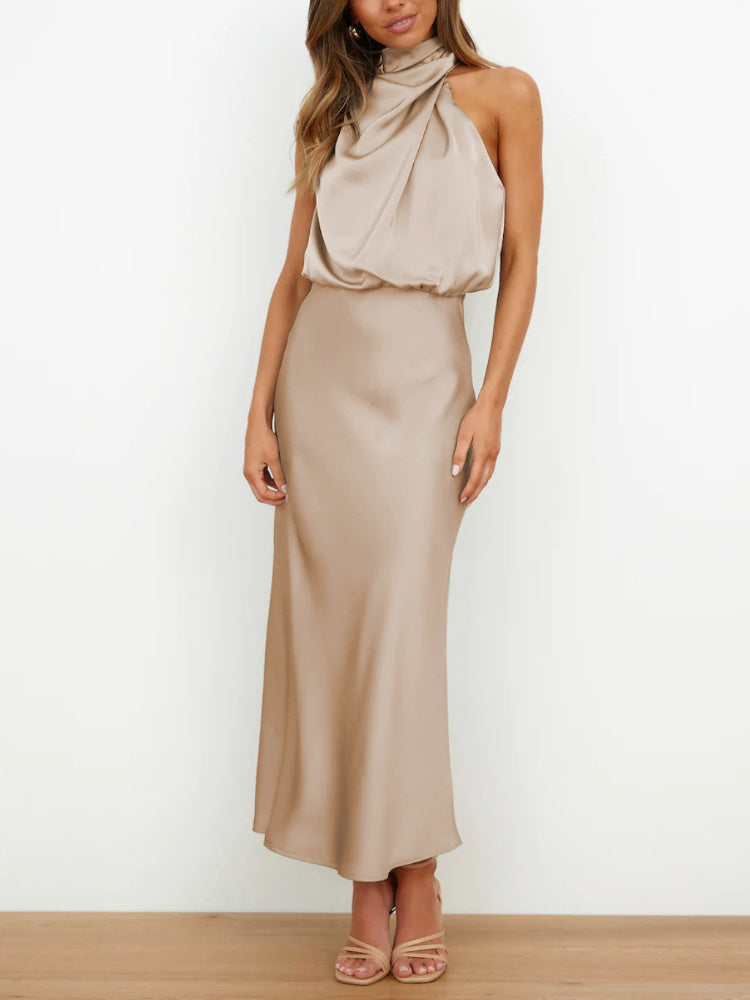 Women's Silk Turtleneck Sleeveless Midi Dress