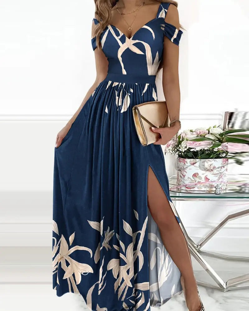 Women's Floral Print Off-The-Shoulder Maxi Dress