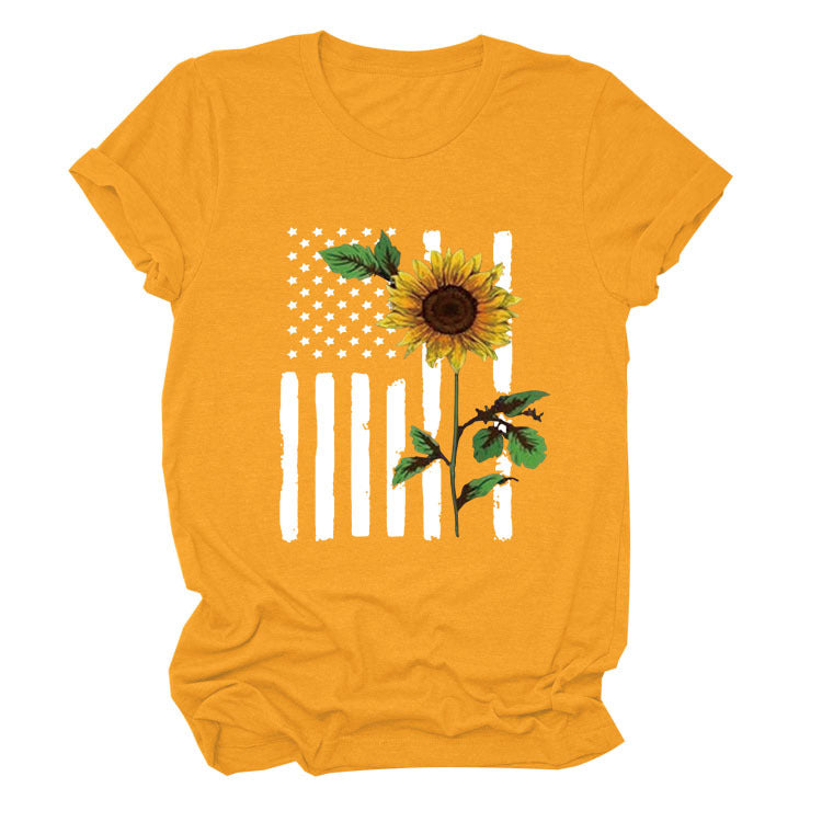 Women's Sunflower Print Short Sleeve T-Shirt