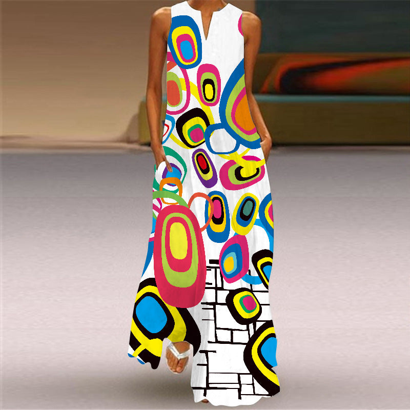 Women's Sleeveless Printed Maxi Dress