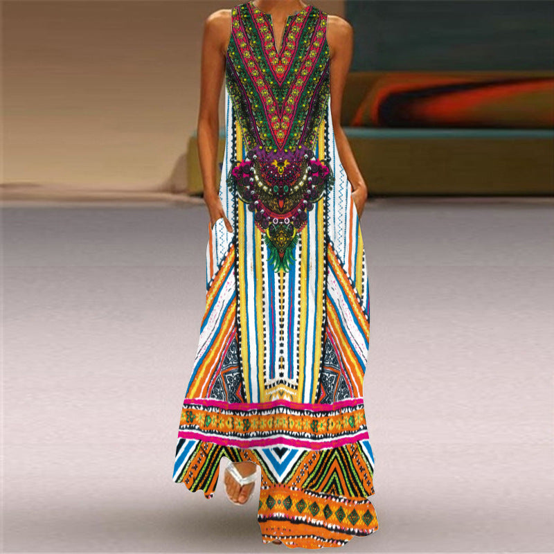 Summer Women's Sleeveless Print Maxi Dress
