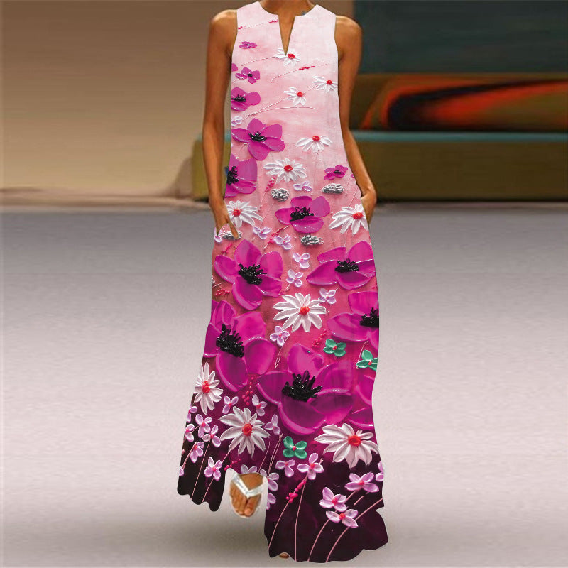 Women's Sleeveless Printed Maxi Dress