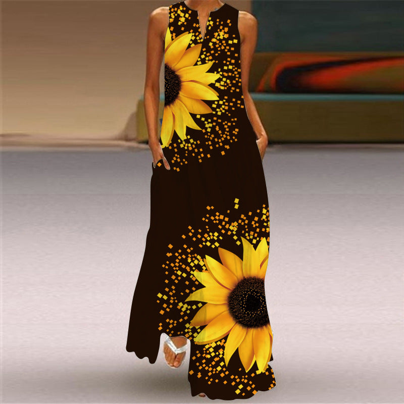 Women's Sleeveless Summer Floral Print Maxi Dress