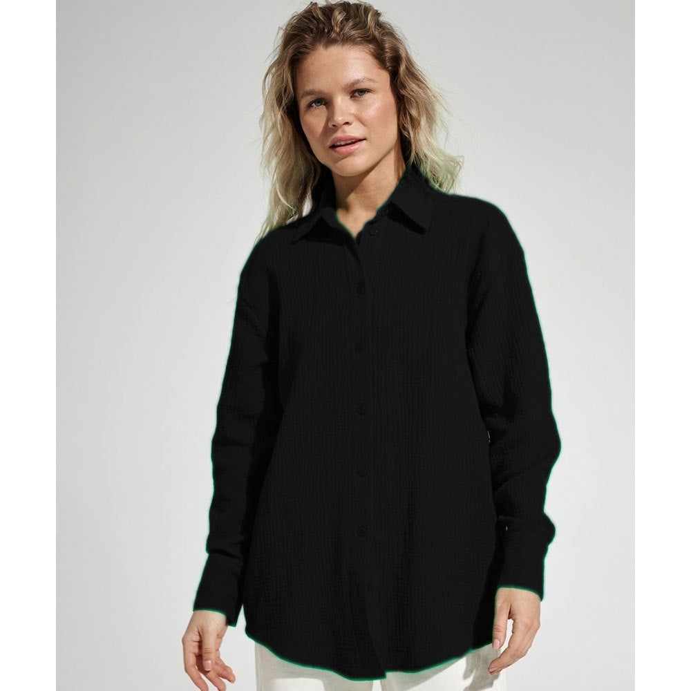 Women's Long Sleeve Loose Tops Crepe Shirts