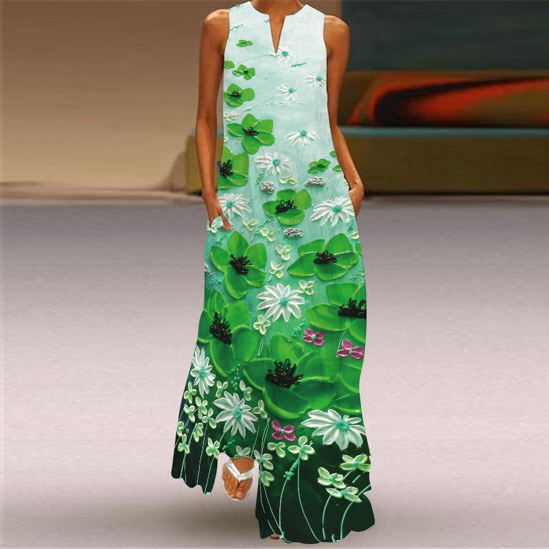 Women's Sleeveless Printed Maxi Dress
