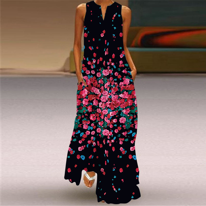 Summer Women's Sleeveless Vest Print Maxi Dress