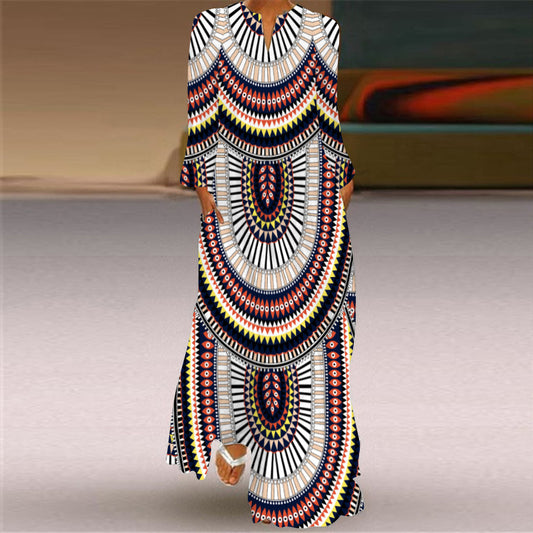 Printed Maxi Dress Woman Long Sleeve Dress