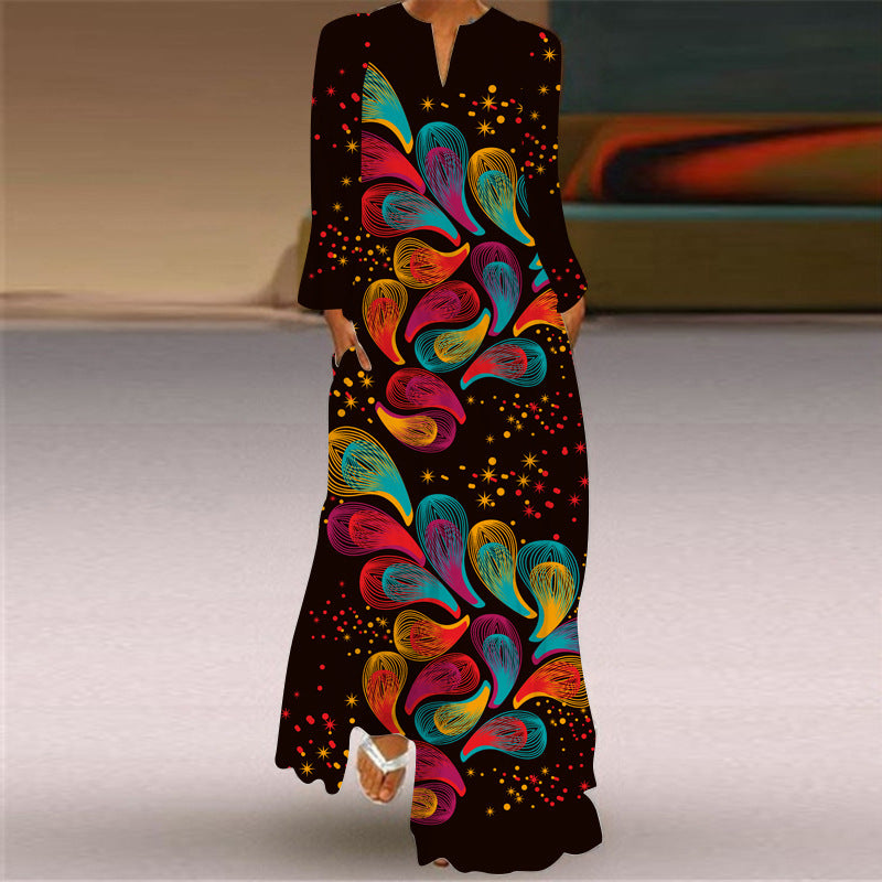 Printed Maxi Dress Woman Long Sleeve Dress