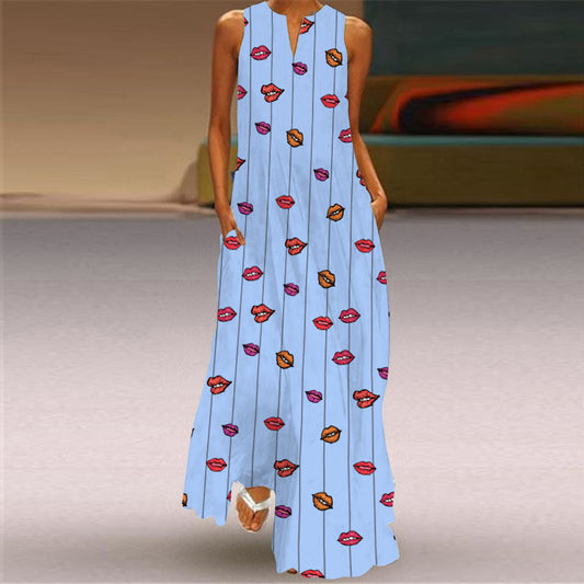 Printed Sleeveless Woman Maxi Dress