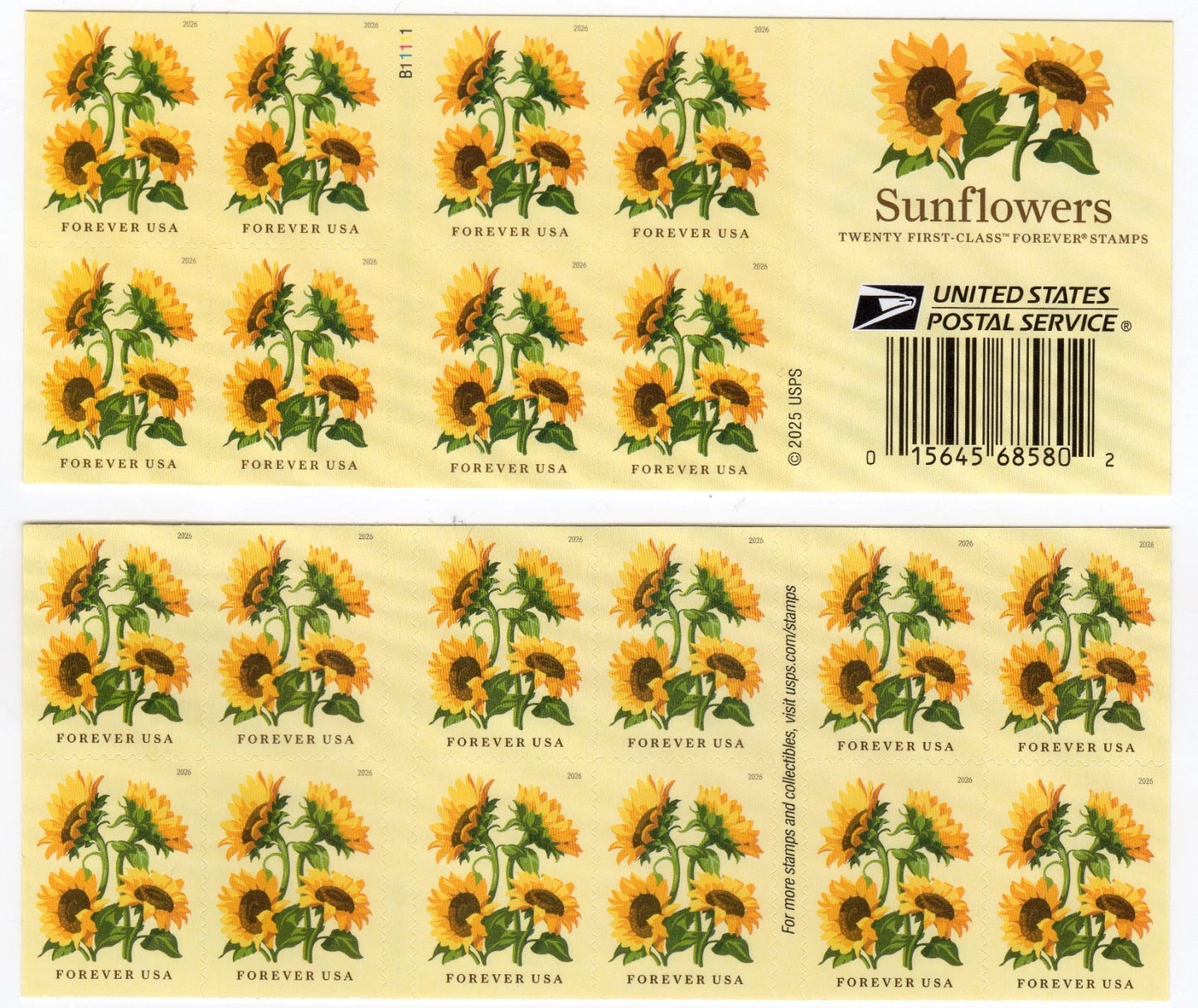 USA 2026 Sunflowers Book of 20 Forever Stamps