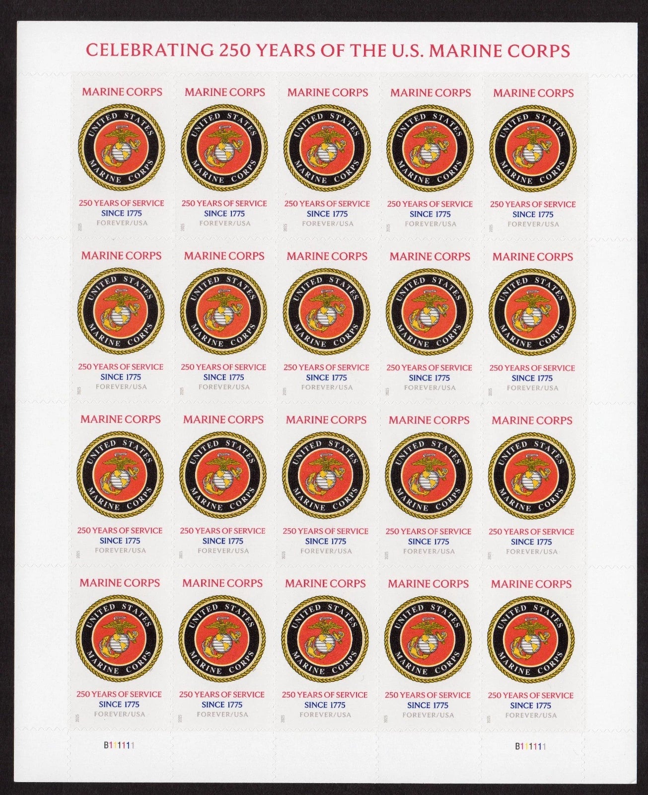 2025 US Marine Corps 250th Anniversary Honors Forever Stamps