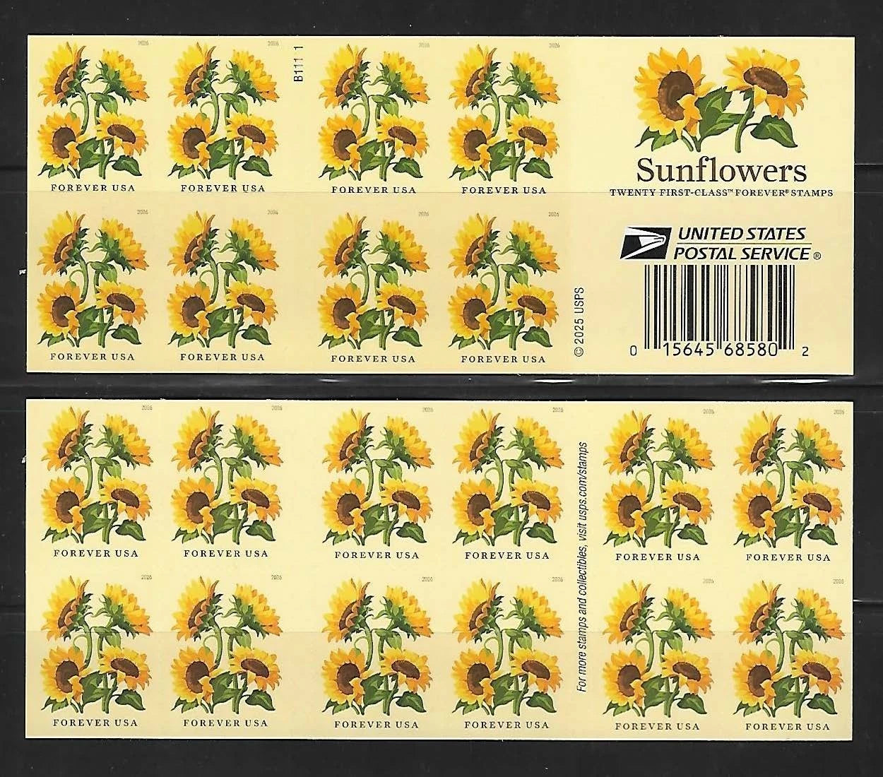 USA 2026 Sunflowers Book of 20 Forever Stamps