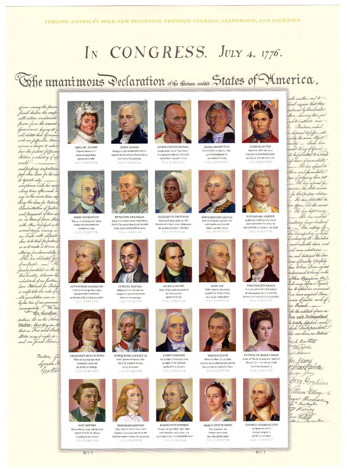 USA 2026 Figures of the American Revolution Forever Stamps Sheet of 25 Stamps