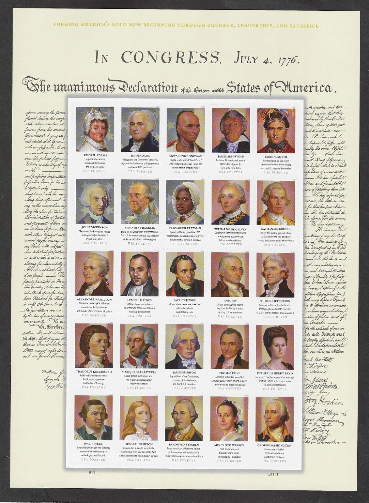 USA 2026 Figures of the American Revolution Forever Stamps Sheet of 25 Stamps