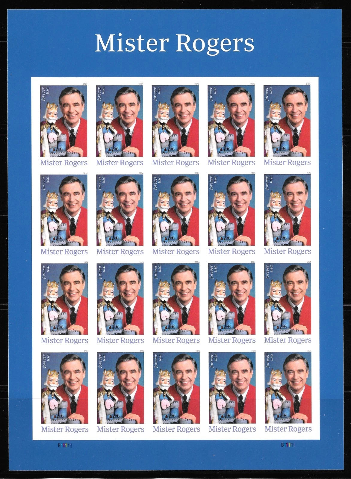 USA 2026 Mister Rogers Sheet of 20 Forever Stamps