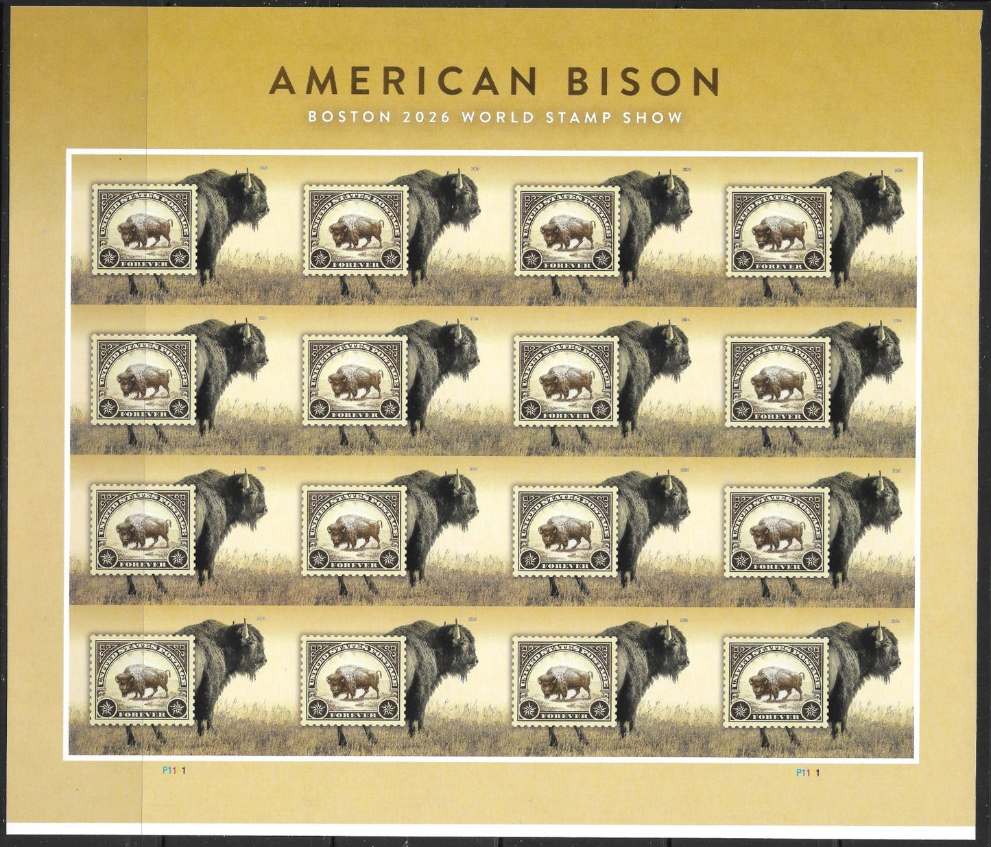 2026 US American Bison Sheet Of 16 Forever Stamps