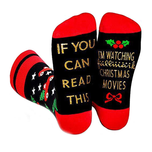 I'M WATCHING CHRISTMAS MOVIES Gold Powder Letters Christmas Socks