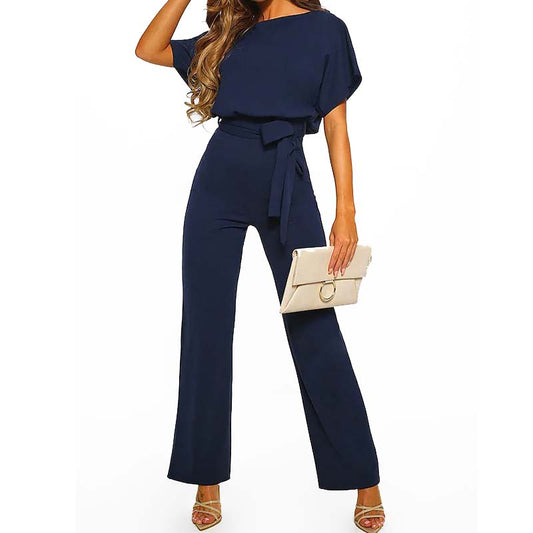 Women's Casual Loose Jumpsuit Solid Color Wide Leg Drawstring