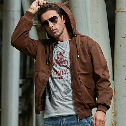 Men's Lined Plush Hooded Leather Jacket