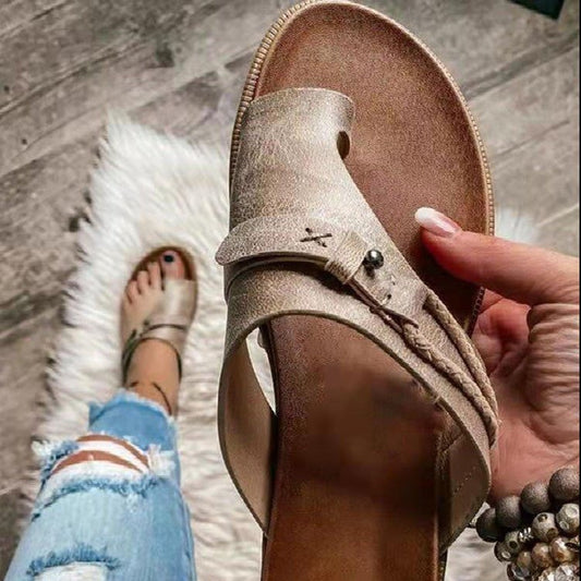 Women's Vintage Casual Leather Flat Slippers